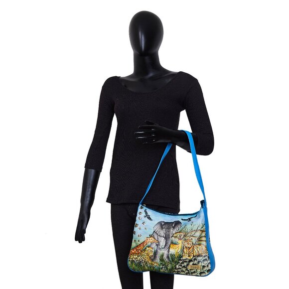 Hand-Painted Leather Animal Artwork Hobo Shoulder Bag, Sling Purse - Picture 7 of 7